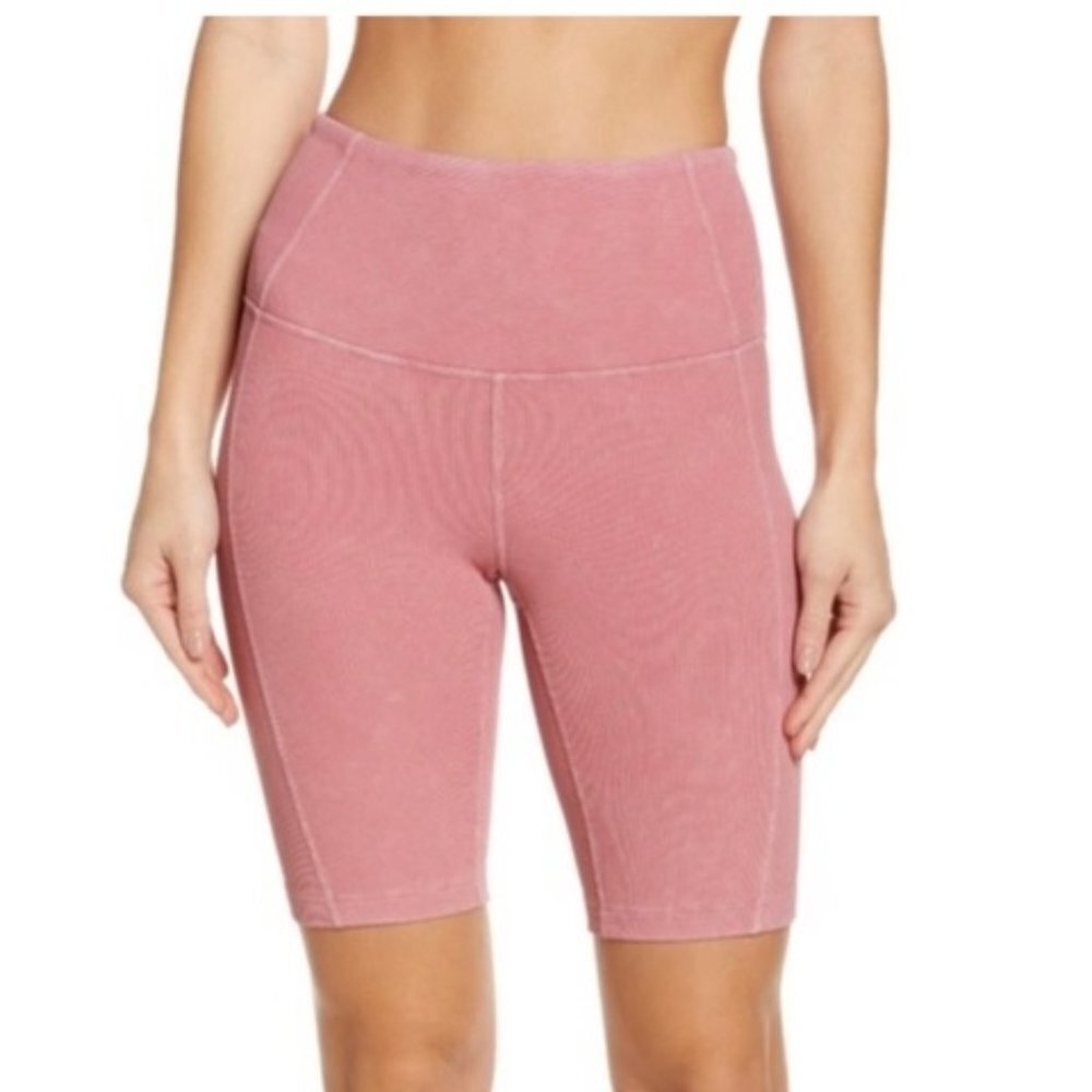 NWT Zella Ribbed‎ Snow Wash High Rise Stretch Pink Mauve Bike Shorts S